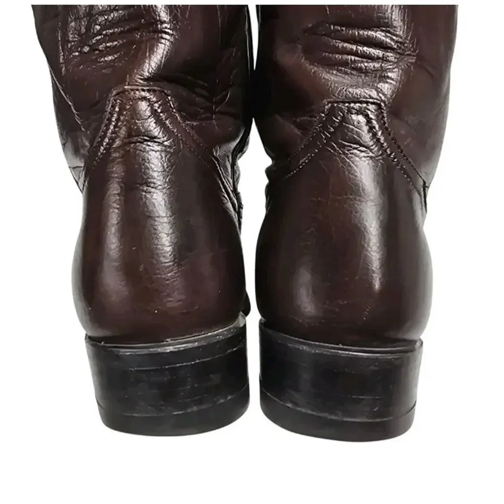 Vintage Tony Lama 6723 Brown Leather Cowboy Boots Men's Size 9.5 D Made In USA